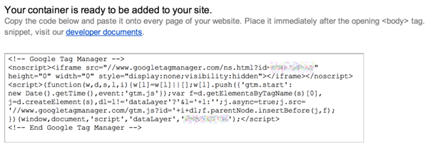 google tag manager code snippet example