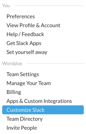 slack team menu