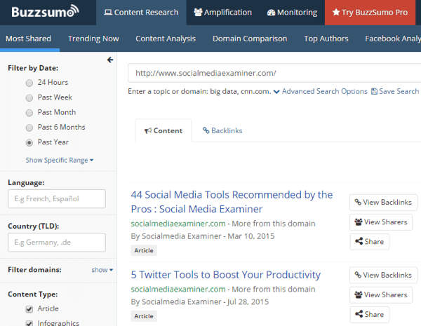 buzzsumo competitor search example