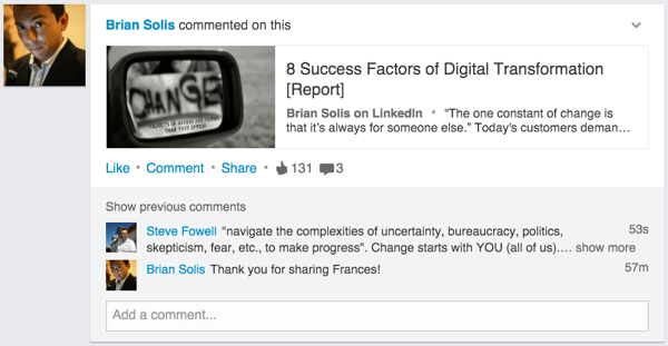 linkedin update example