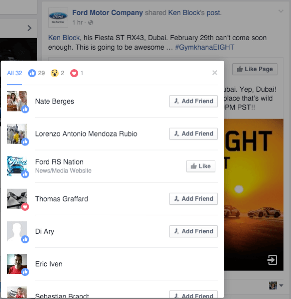 reactions on a competitor facebook page post