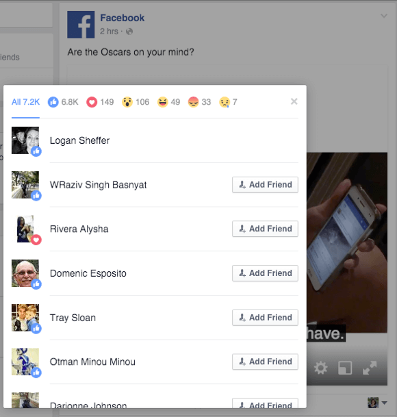 facebook reactions details from a competitor post