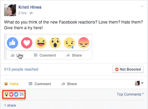 Facebook-Reaktionen auf einen Beitrag