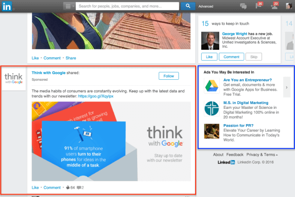 Linkedin Feed and Text Ad