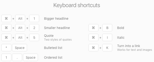 keyboard shortcuts