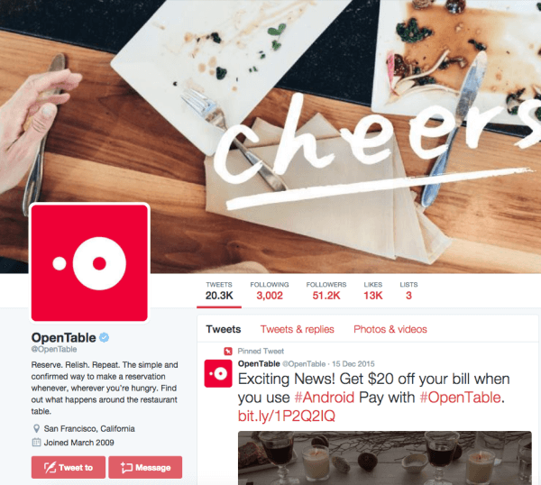 opentable twitter profile