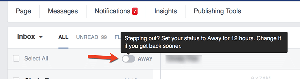 facebook away message