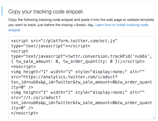 twitter conversion tag code