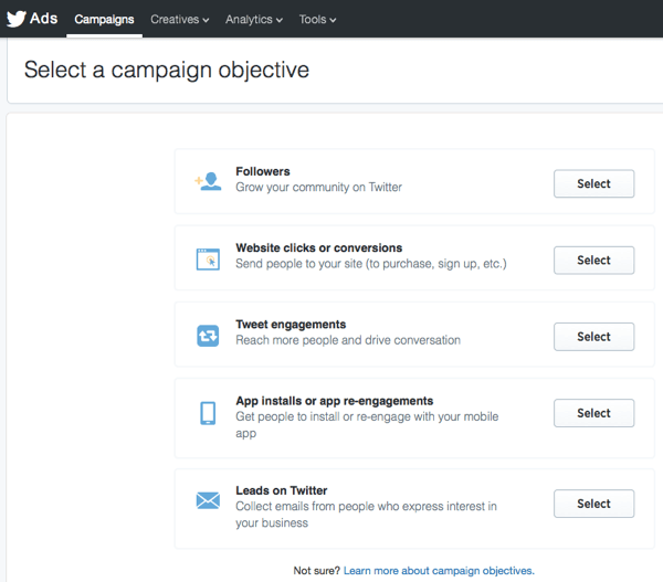 twitter ad objectives