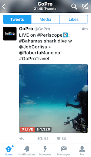 periscope broadcast in twitterfeed