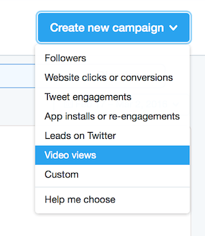 twitter ads objective dropdown menu