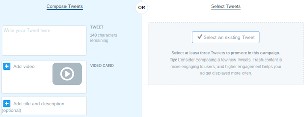 twitter ads campaign tweet selection