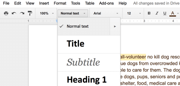 document formatting in google drive