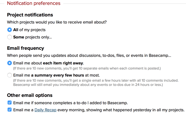 basecamp notification preferences