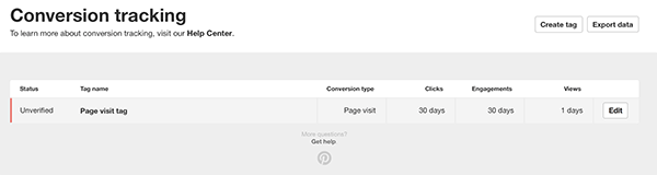 view and create conversion tracking tags