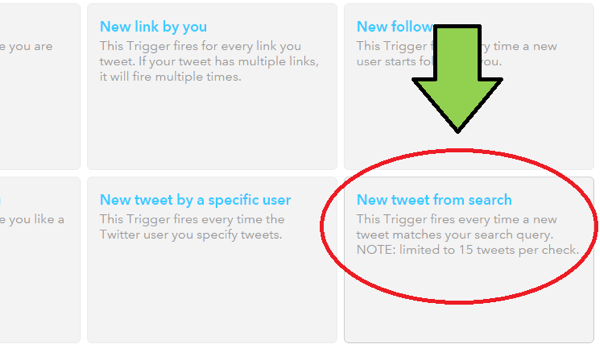 select new tweet from search as the recipe trigger