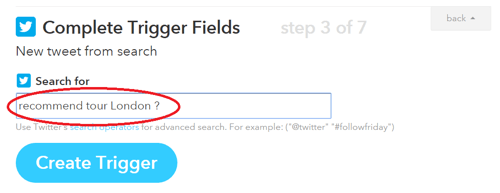 search query entered in ifttt trigger field