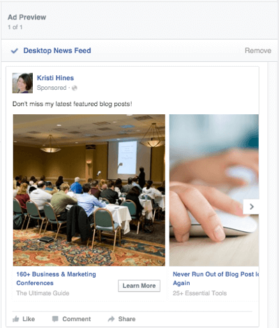 facebook carousel ad preview