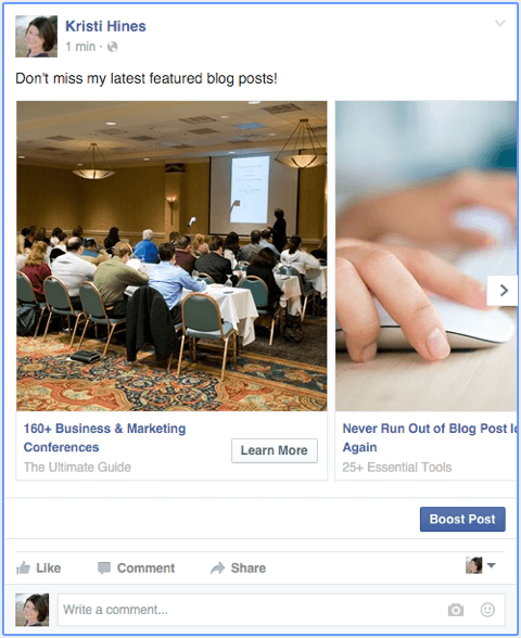 facebook carousel ad as a page post