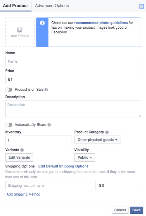 facebook shop product details