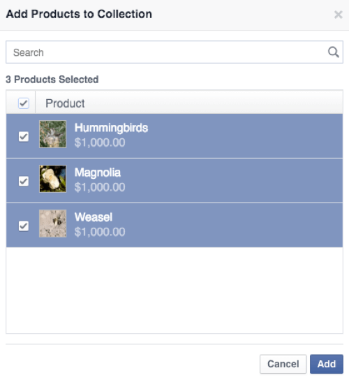 add products to facebook shop collection
