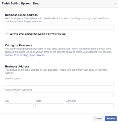 configure facebook shop business and payment details