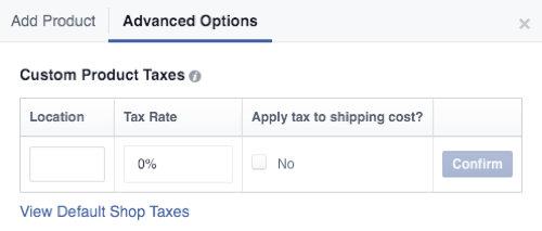 facebook shop custom product taxes