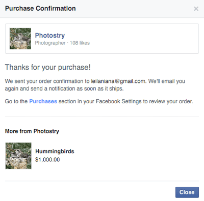 facebook shop customer purchase confirmation