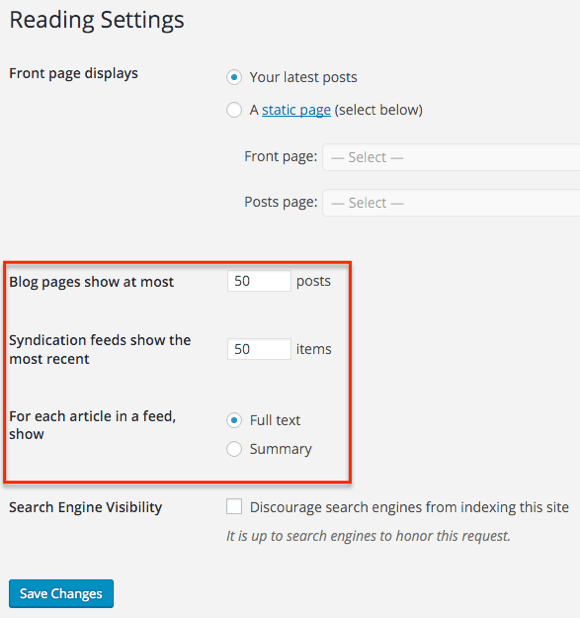 pagefrog plugin wordpress reading settings