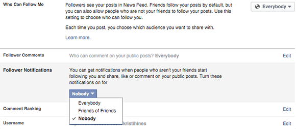 facebook follower notification settings on desktop