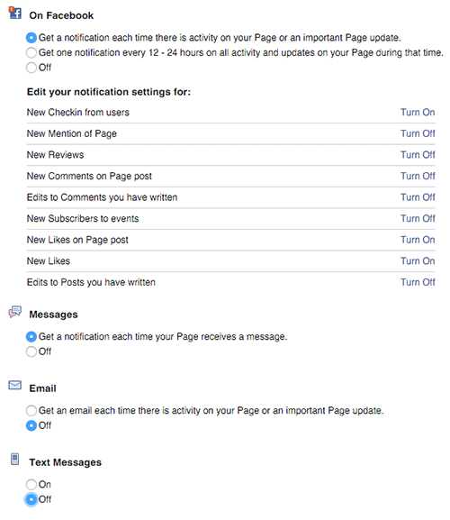 facebook pages notification settings on desktop