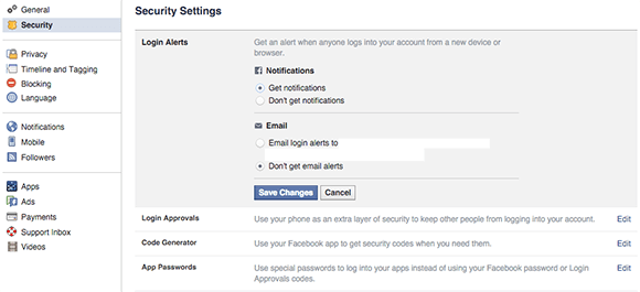 facebook desktop security notification settings