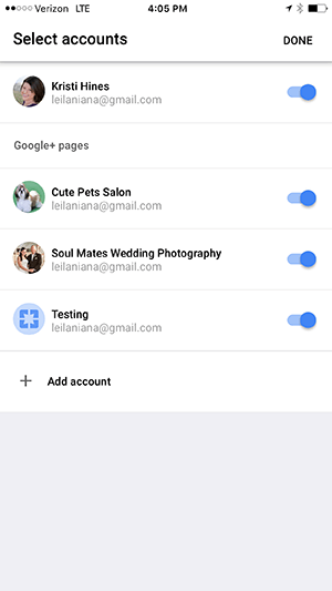 toggle googleplus pages on iphone app