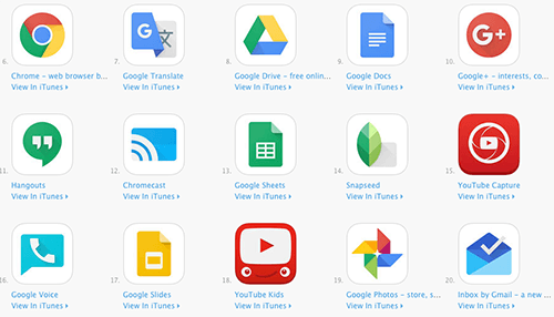 google app options in itunes store