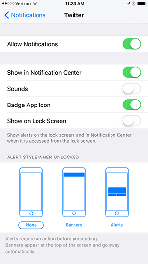iphone twiter app general notification settings
