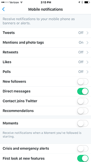 iphone twitter notification settings