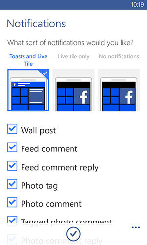 facebook app for windows notifications options