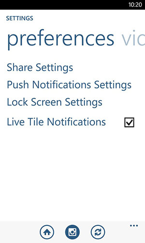 windows phone instagram app notification options
