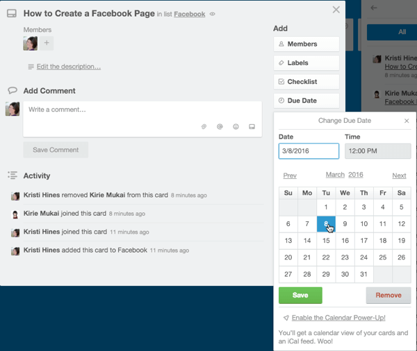 adding a due date in trello