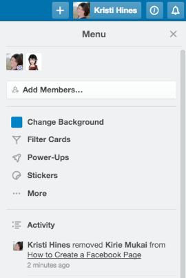 board activity in trello