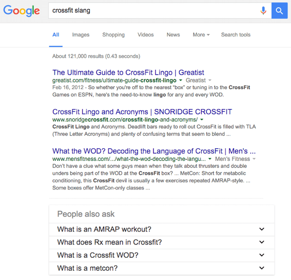 google crossfit slang search