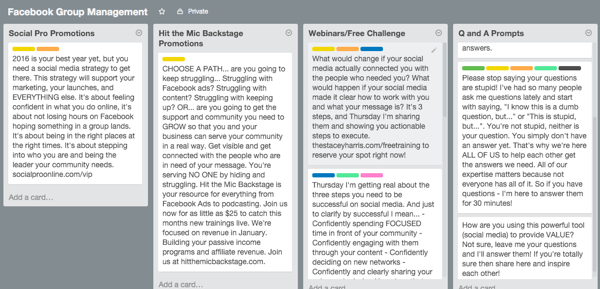 content lists on a trello board