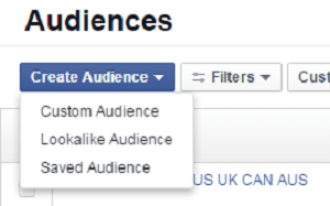 facebook ads audience create audience menu options