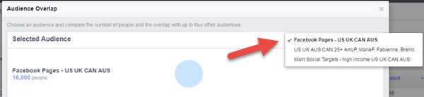 facebook ads overlap audiences main audience selection menu