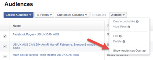 show audiences overlap selection in facebook ads audience menu