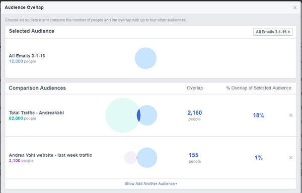 facebook ads comparison between email and website traffic audiences