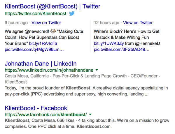 example of klientboost coverage on search engine results page serp