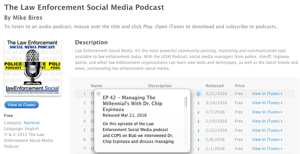 law enforcement social media blabs uploaded to itunes as podcasts