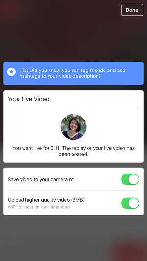 facebook profile live video option to save video