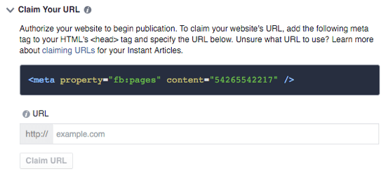 facebook instant articles claim url